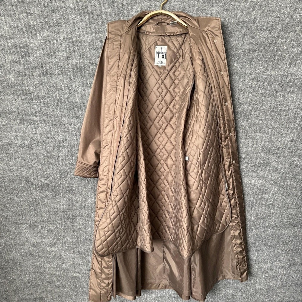 Vintage 80s J Gallery Womens 11 12 Petite Tan Belted Trench Coat Classic - Picture 7 of 16